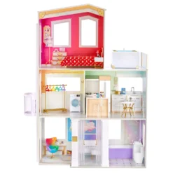 Rainbow High House Playset- 3-Story Wood Doll House (4-ft Tall And 3-FT Wide), Fully Furnished