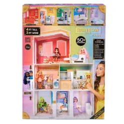 Rainbow High House Playset- 3-Story Wood Doll House (4-ft Tall And 3-FT Wide), Fully Furnished