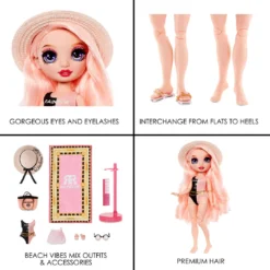 Rainbow High Pacific Coast Bella Parker- Pink Fashion Doll With Pool Accessories Playset