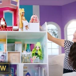Rainbow High House Playset- 3-Story Wood Doll House (4-ft Tall And 3-FT Wide), Fully Furnished